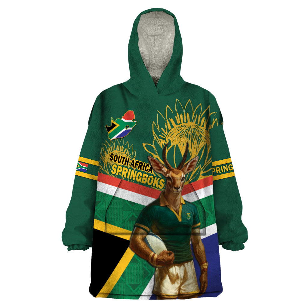 Custom South Africa Rugby Wearable Blanket Hoodie 2024 Go Springboks Mascot African Pattern - Vibe Hoodie Shop