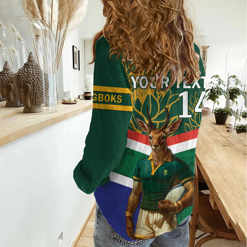Custom South Africa Rugby Women Casual Shirt 2024 Go Springboks Mascot African Pattern - Vibe Hoodie Shop