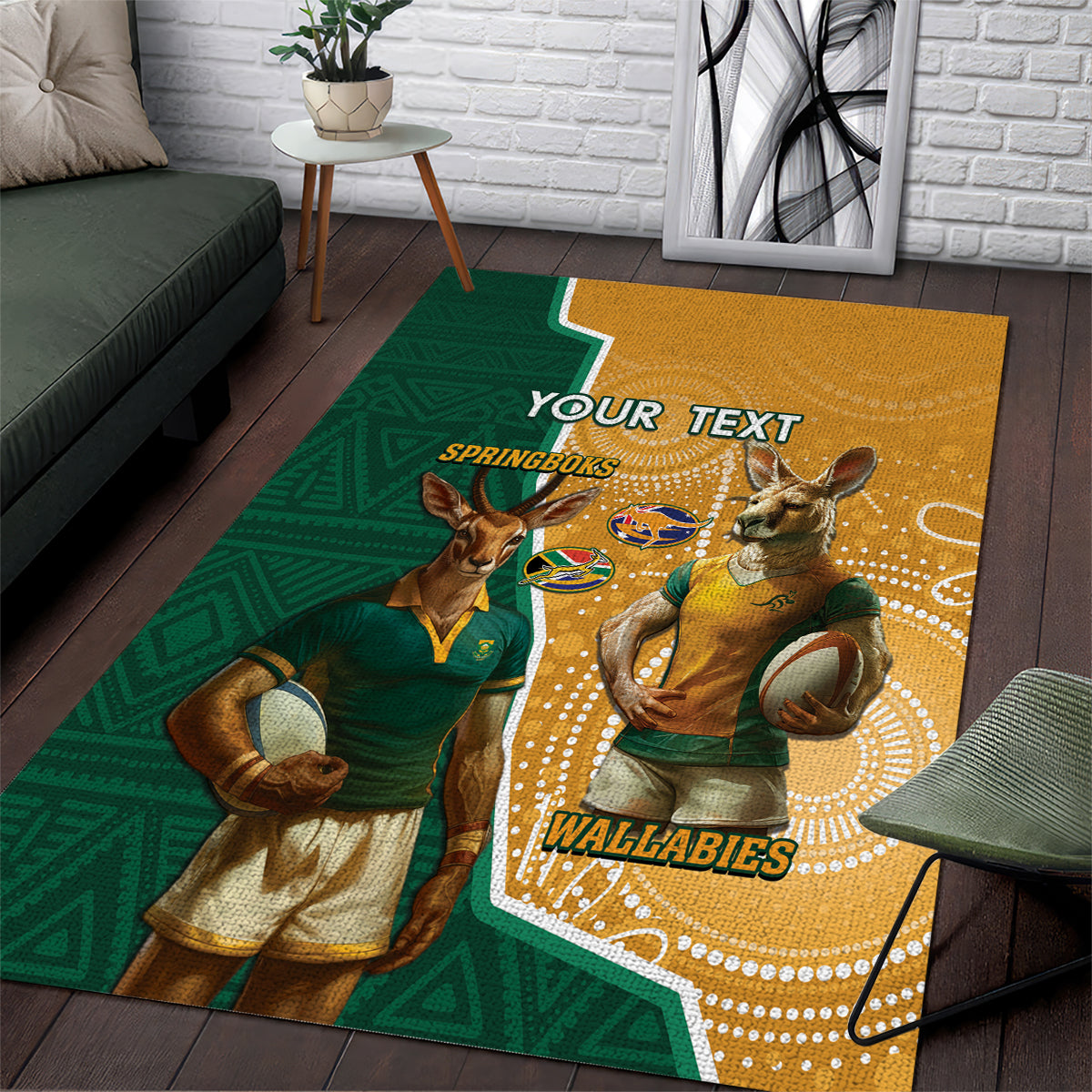 Personalised South Africa And Australia Rugby Area Rug 2024 Springboks Wallabies Mascots Together - Vibe Hoodie Shop