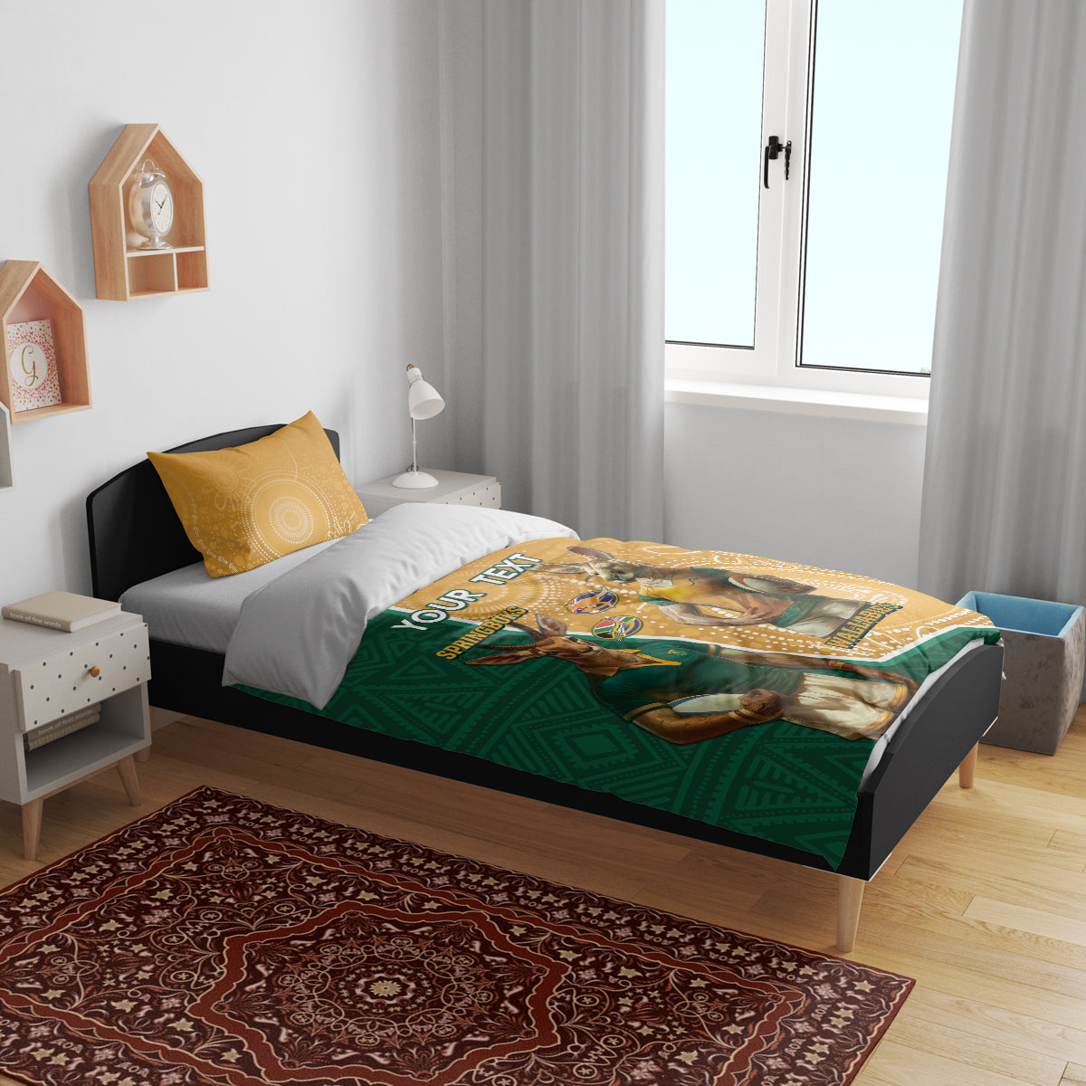 Personalised South Africa And Australia Rugby Bedding Set 2024 Springboks Wallabies Mascots Together - Vibe Hoodie Shop