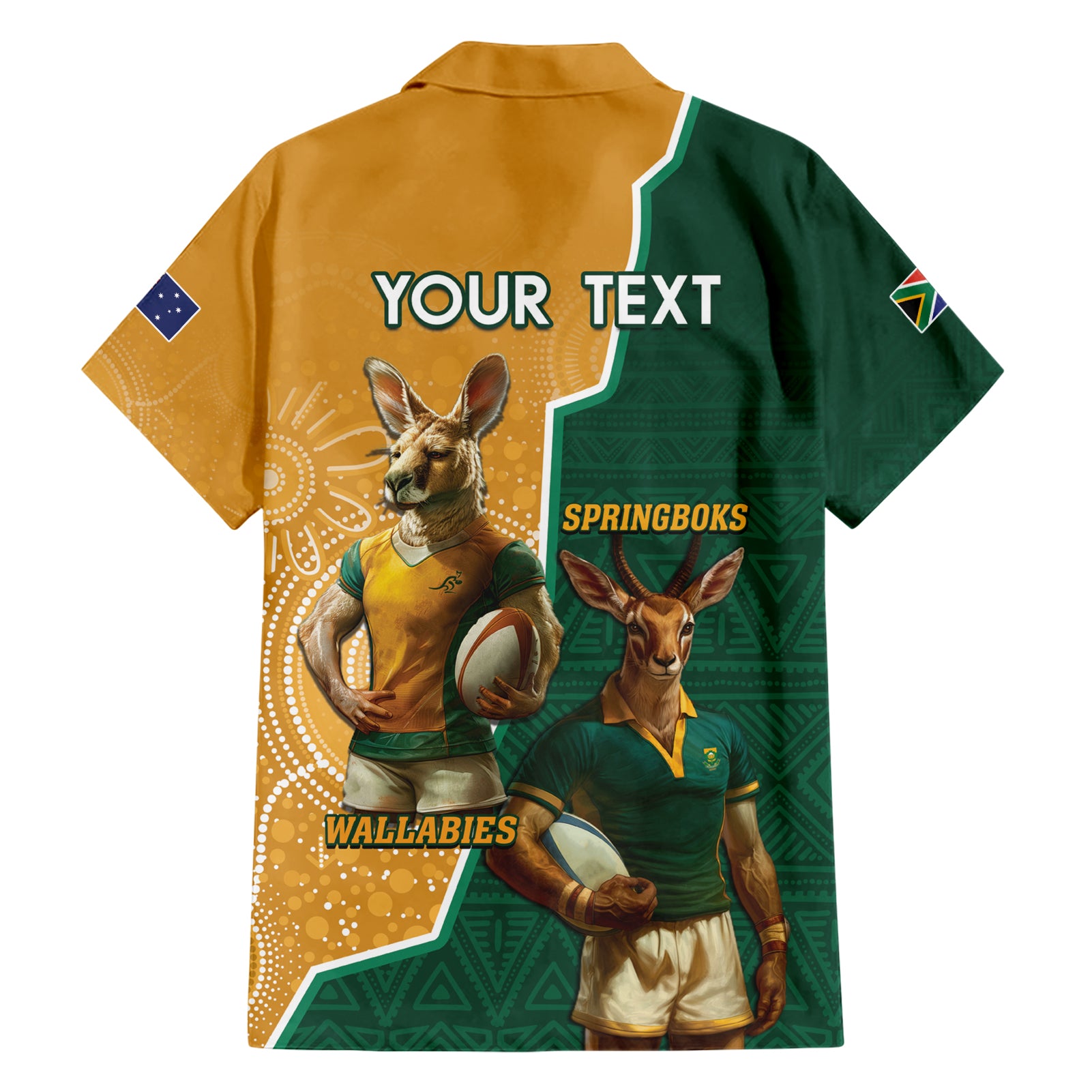 Personalised South Africa And Australia Rugby Hawaiian Shirt 2024 Springboks Wallabies Mascots Together - Vibe Hoodie Shop