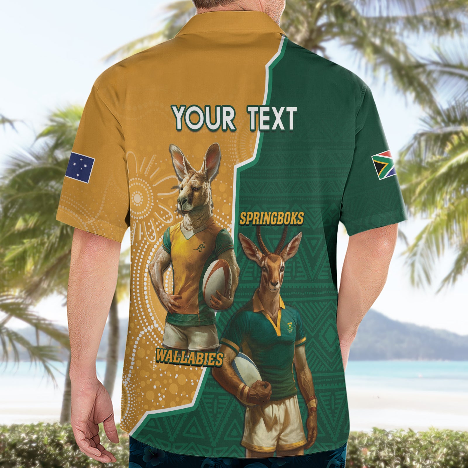 Personalised South Africa And Australia Rugby Hawaiian Shirt 2024 Springboks Wallabies Mascots Together - Vibe Hoodie Shop