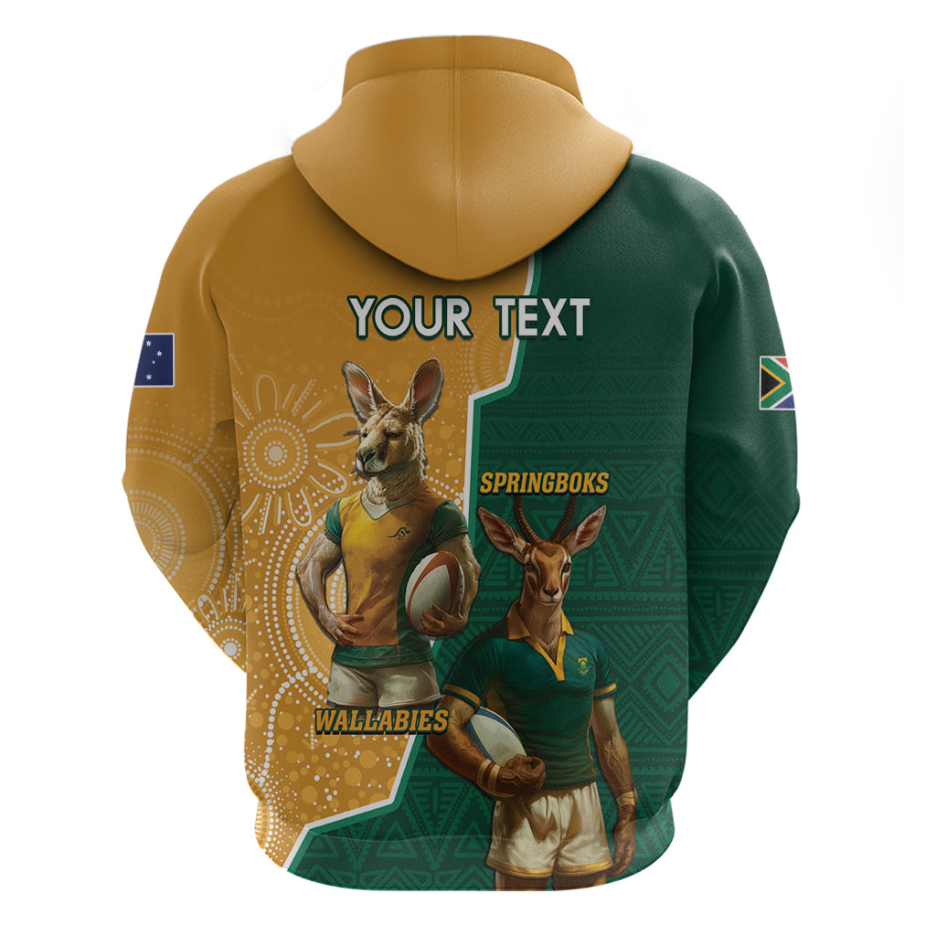 Personalised South Africa And Australia Rugby Hoodie 2024 Springboks Wallabies Mascots Together - Vibe Hoodie Shop