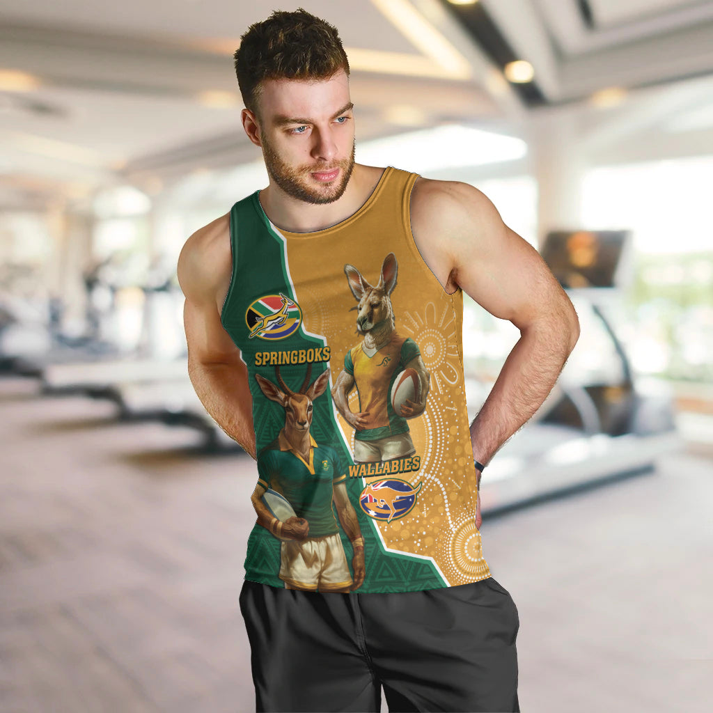 Personalised South Africa And Australia Rugby Men Tank Top 2024 Springboks Wallabies Mascots Together - Vibe Hoodie Shop