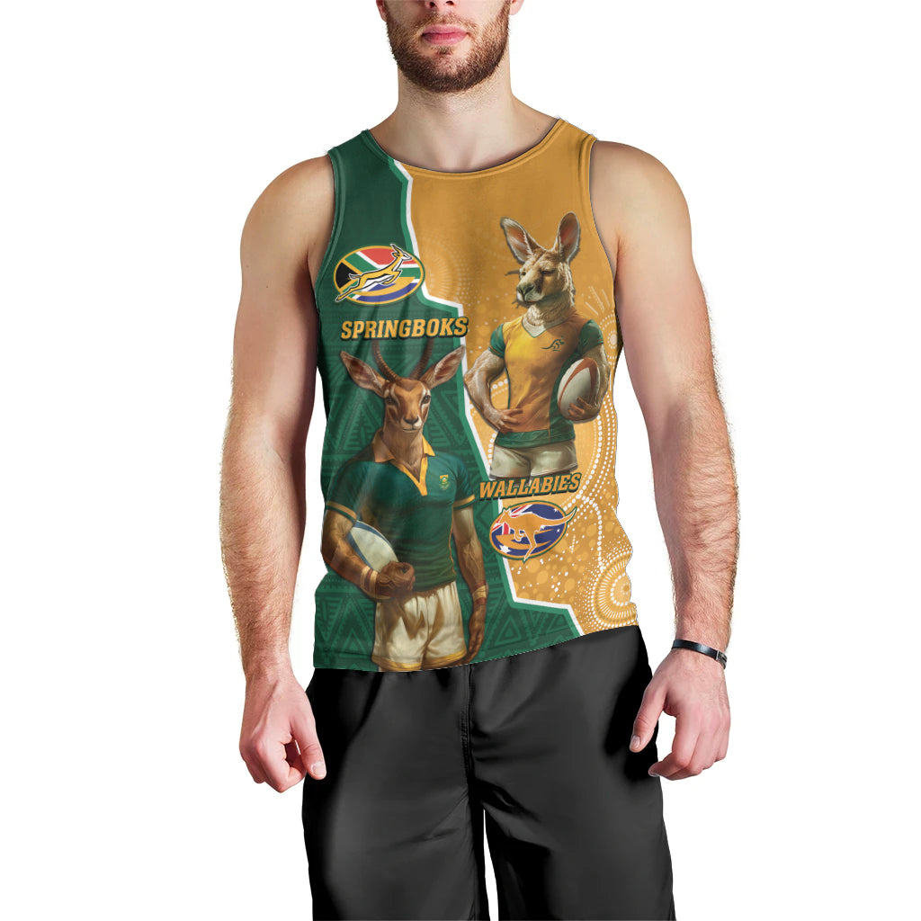 Personalised South Africa And Australia Rugby Men Tank Top 2024 Springboks Wallabies Mascots Together - Vibe Hoodie Shop