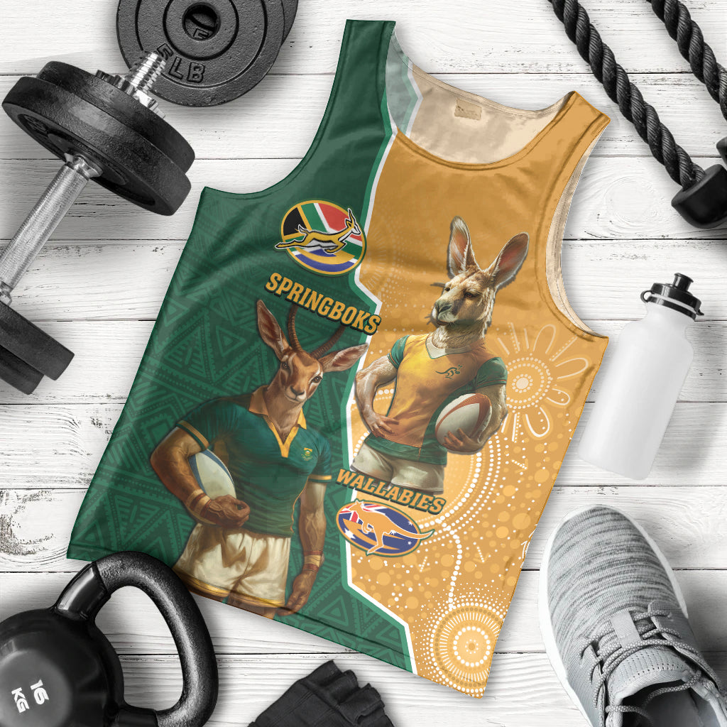 Personalised South Africa And Australia Rugby Men Tank Top 2024 Springboks Wallabies Mascots Together - Vibe Hoodie Shop