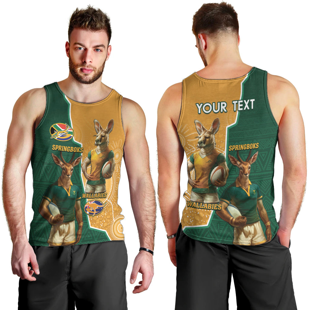Personalised South Africa And Australia Rugby Men Tank Top 2024 Springboks Wallabies Mascots Together - Vibe Hoodie Shop