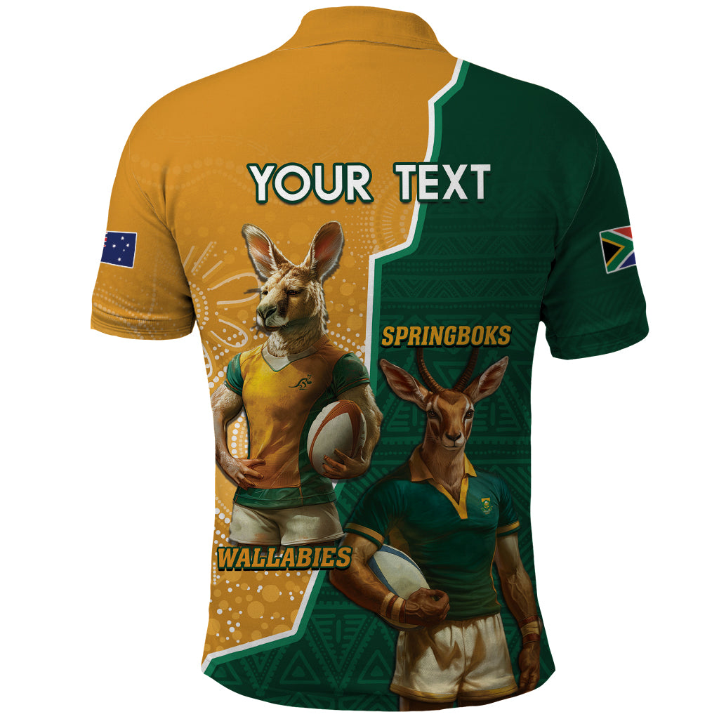 Personalised South Africa And Australia Rugby Polo Shirt 2024 Springboks Wallabies Mascots Together - Vibe Hoodie Shop