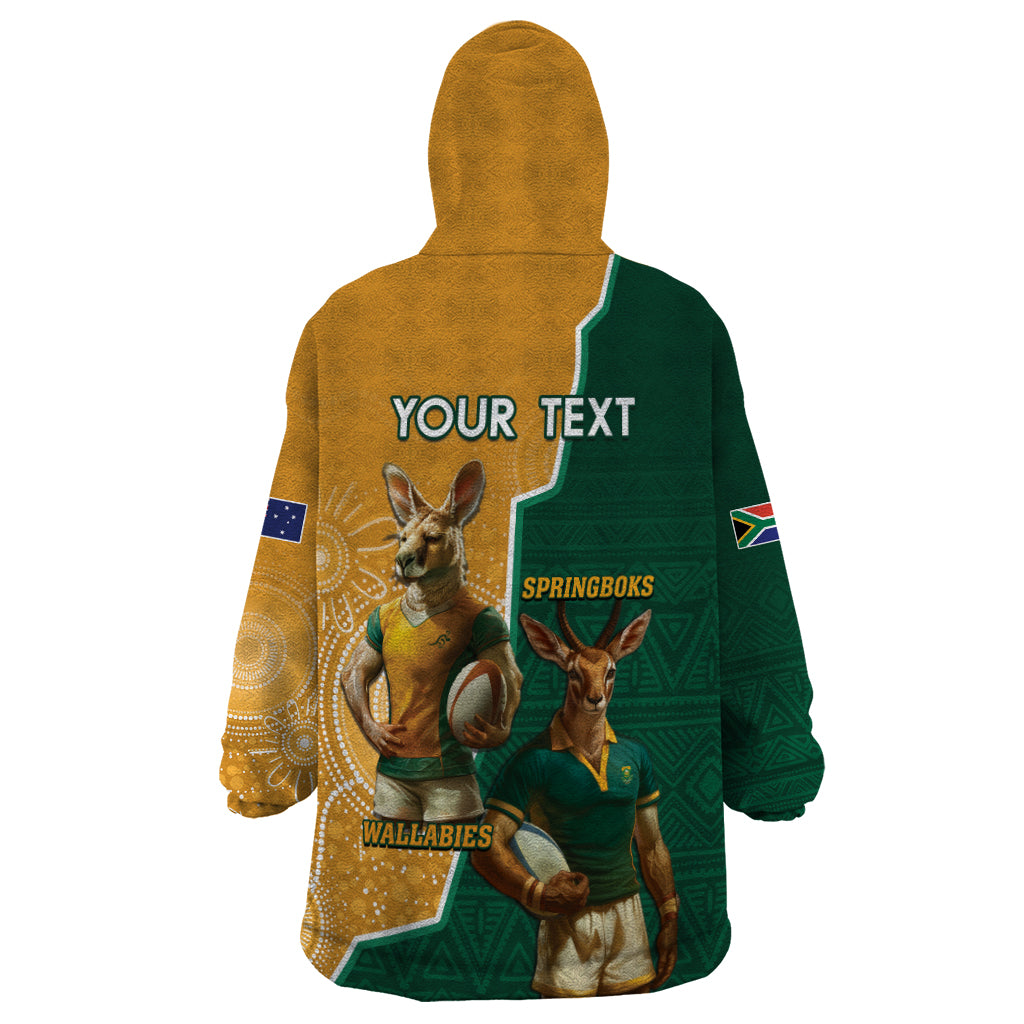 Personalised South Africa And Australia Rugby Wearable Blanket Hoodie 2024 Springboks Wallabies Mascots Together - Vibe Hoodie Shop