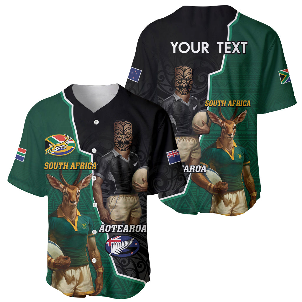 Personalised New Zealand And South Africa Rugby Baseball Jersey 2024 All Black Springboks Mascots Together - Vibe Hoodie Shop