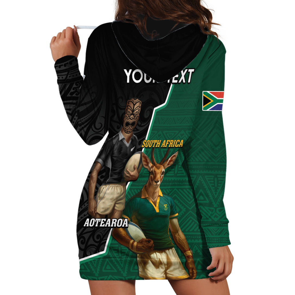 Personalised New Zealand And South Africa Rugby Hoodie Dress 2024 All Black Springboks Mascots Together - Vibe Hoodie Shop