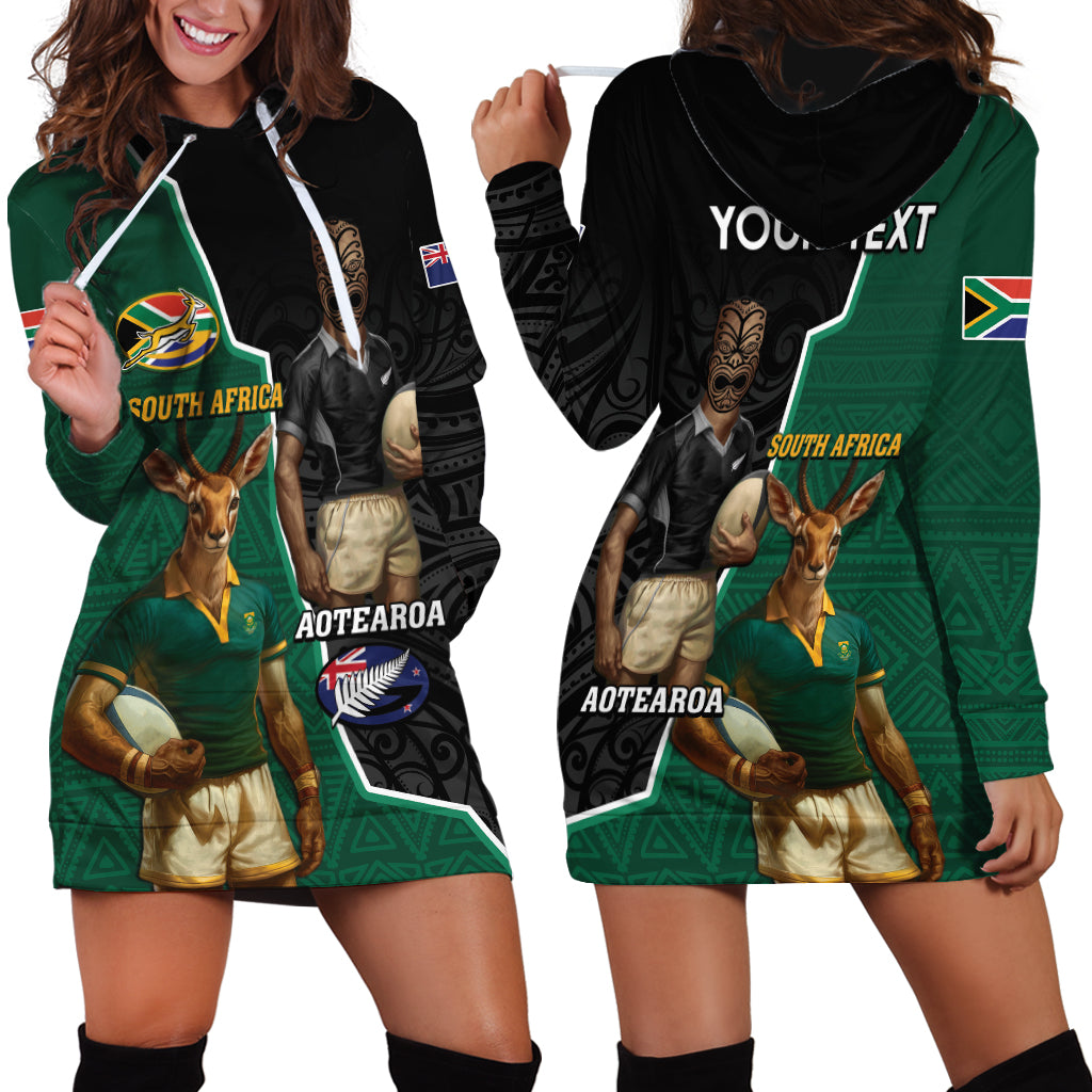 Personalised New Zealand And South Africa Rugby Hoodie Dress 2024 All Black Springboks Mascots Together - Vibe Hoodie Shop