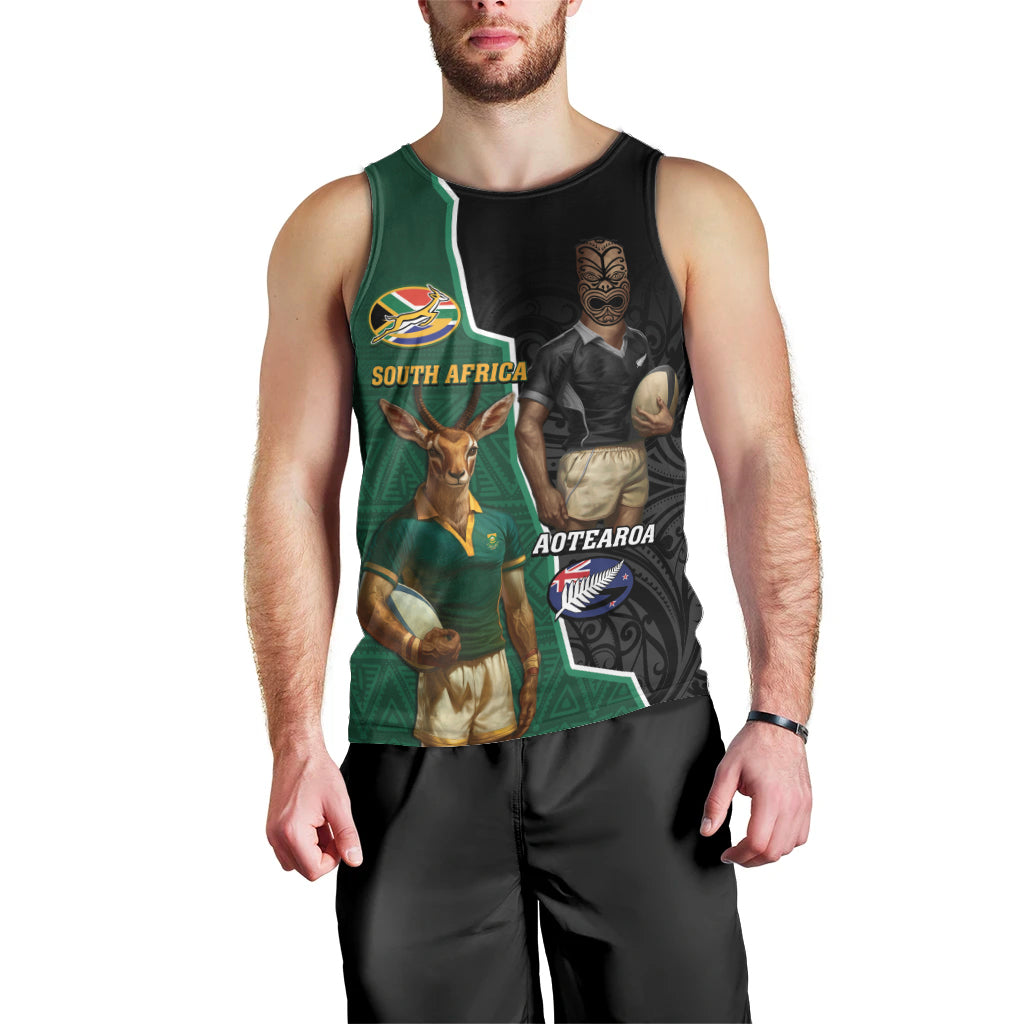 Personalised New Zealand And South Africa Rugby Men Tank Top 2024 All Black Springboks Mascots Together - Vibe Hoodie Shop