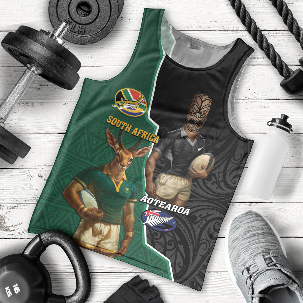 Personalised New Zealand And South Africa Rugby Men Tank Top 2024 All Black Springboks Mascots Together - Vibe Hoodie Shop