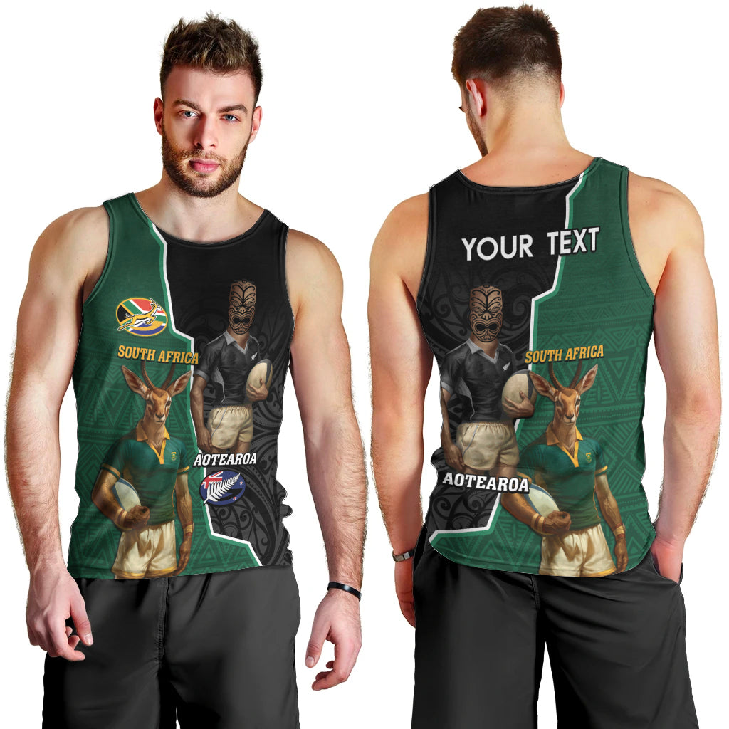 Personalised New Zealand And South Africa Rugby Men Tank Top 2024 All Black Springboks Mascots Together - Vibe Hoodie Shop