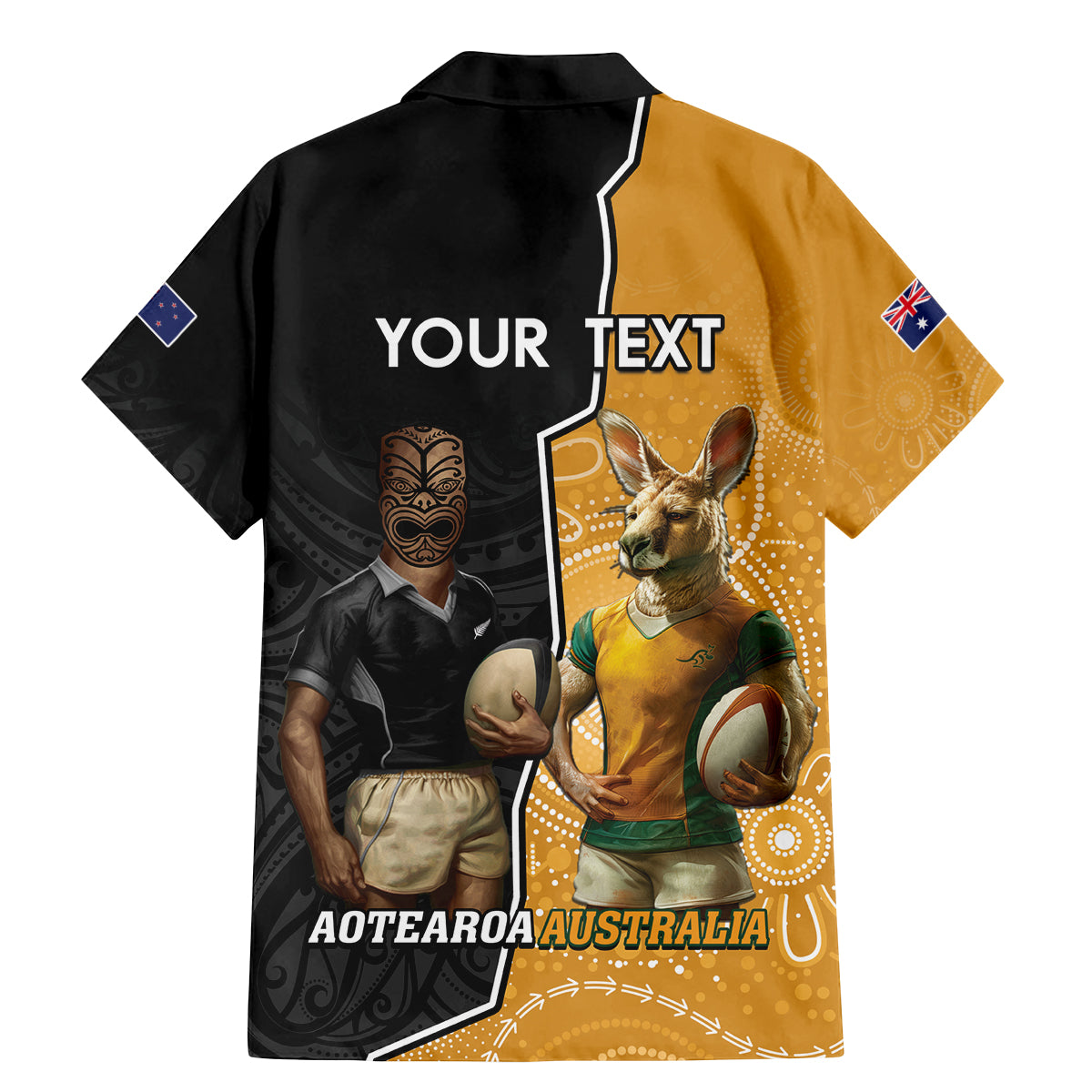 Personalised New Zealand And Australia Rugby Family Matching Mermaid Dress and Hawaiian Shirt 2024 All Black Wallabies Mascots Together