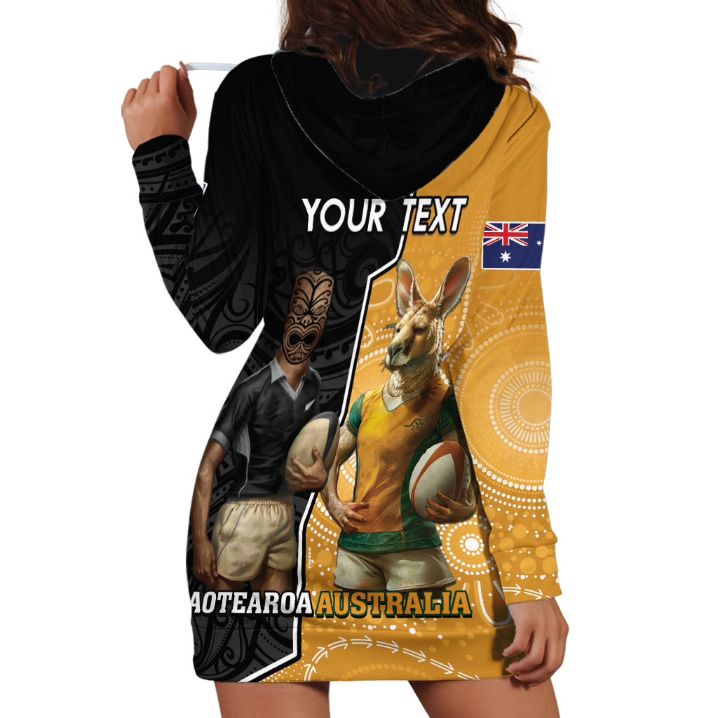 Personalised New Zealand And Australia Rugby Hoodie Dress 2024 All Black Wallabies Mascots Together - Vibe Hoodie Shop