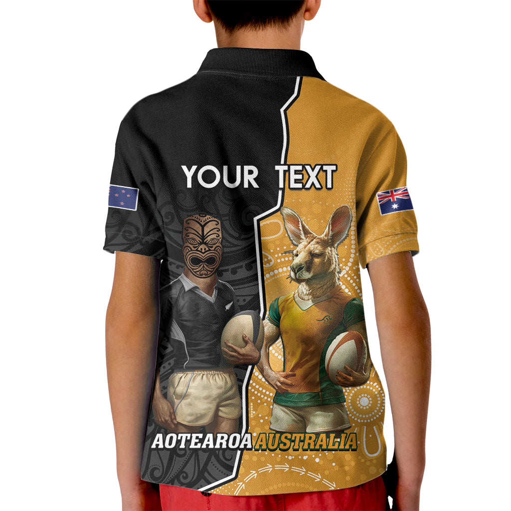 Personalised New Zealand And Australia Rugby Kid Polo Shirt 2024 All Black Wallabies Mascots Together - Vibe Hoodie Shop