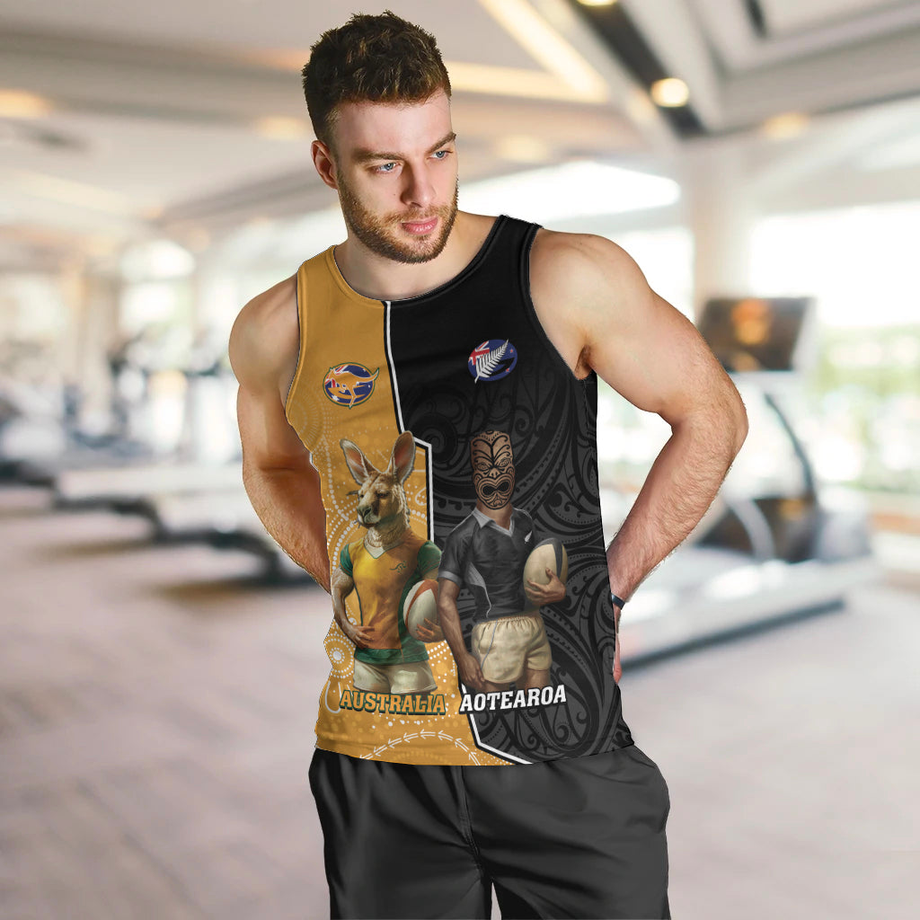 Personalised New Zealand And Australia Rugby Men Tank Top 2024 All Black Wallabies Mascots Together - Vibe Hoodie Shop