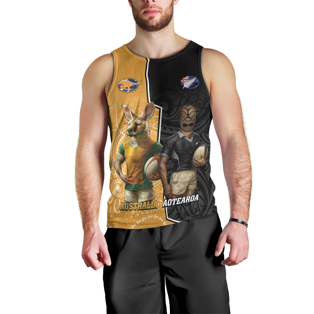 Personalised New Zealand And Australia Rugby Men Tank Top 2024 All Black Wallabies Mascots Together - Vibe Hoodie Shop