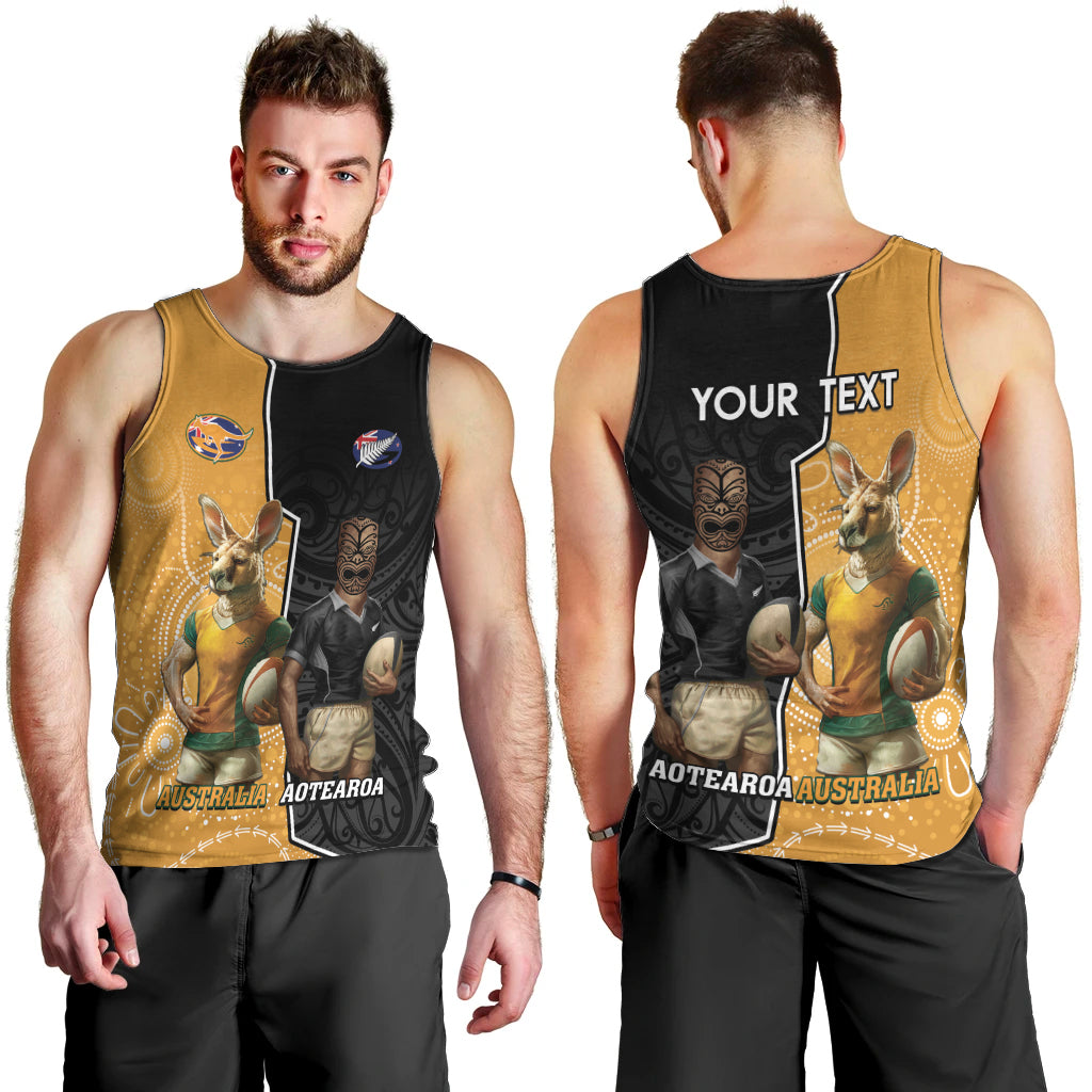 Personalised New Zealand And Australia Rugby Men Tank Top 2024 All Black Wallabies Mascots Together - Vibe Hoodie Shop