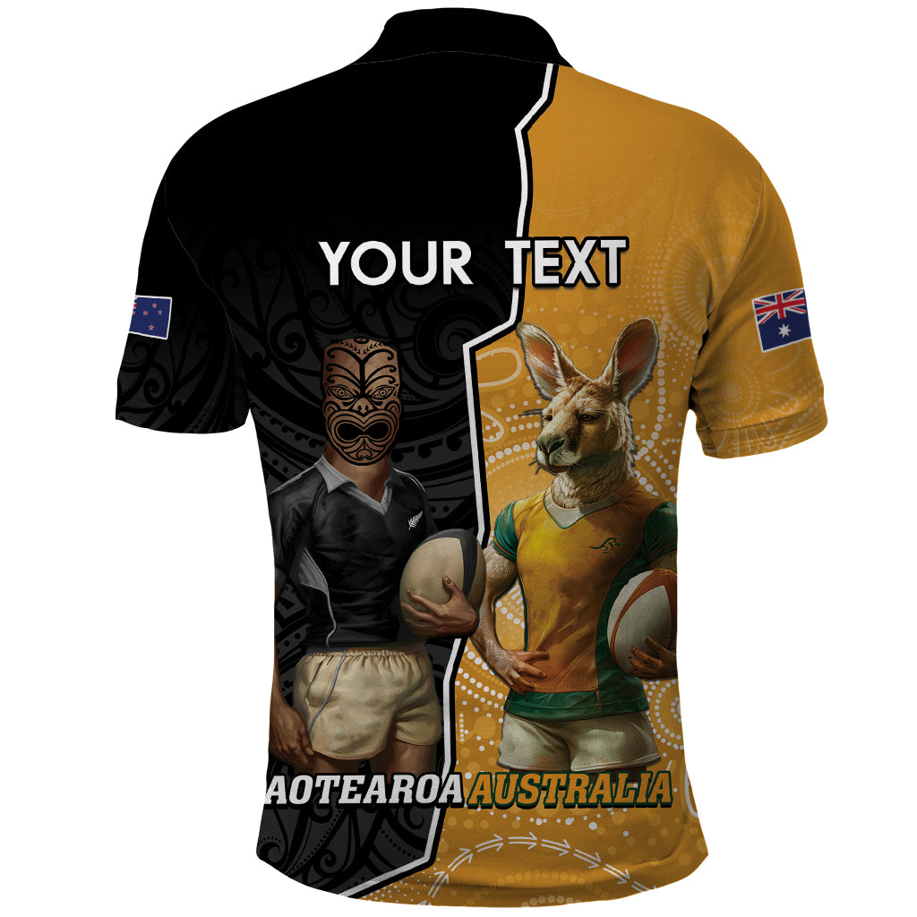 Personalised New Zealand And Australia Rugby Polo Shirt 2024 All Black Wallabies Mascots Together - Vibe Hoodie Shop