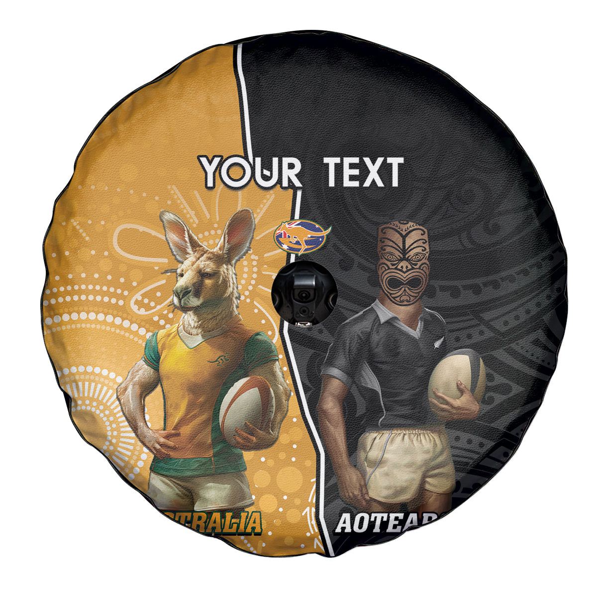 Personalised New Zealand And Australia Rugby Spare Tire Cover 2024 All Black Wallabies Mascots Together - Vibe Hoodie Shop