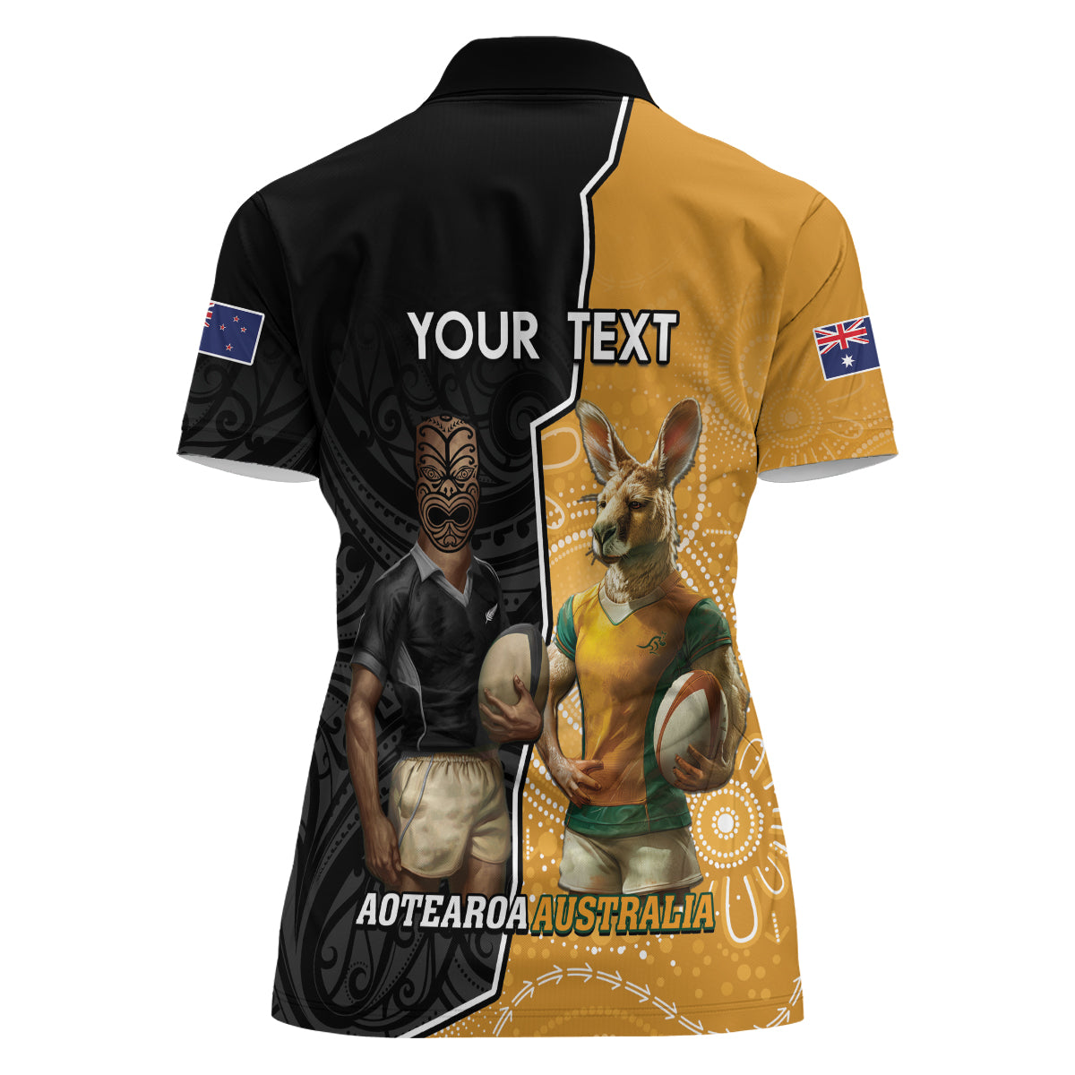 Personalised New Zealand And Australia Rugby Women Polo Shirt 2024 All Black Wallabies Mascots Together - Vibe Hoodie Shop