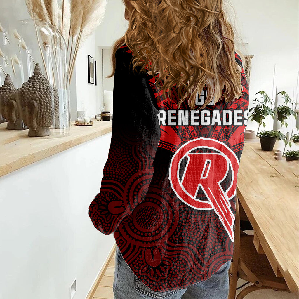 Melbourne Renegades Cricket Women Casual Shirt 2023 Unique Indigenous Art Mix Polynesian Pattern - Vibe Hoodie Shop