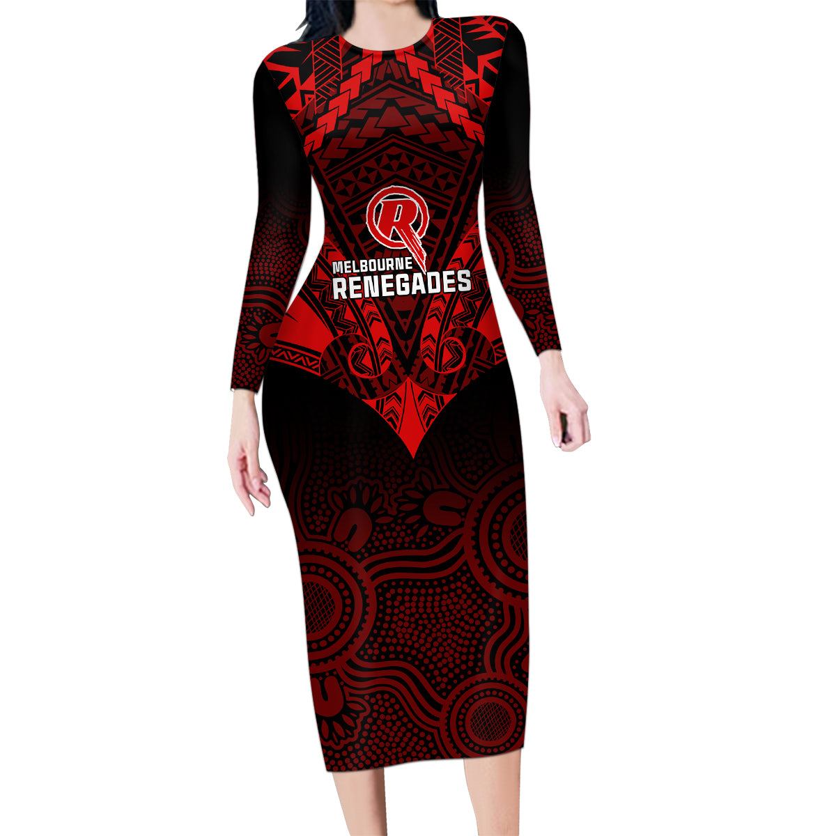 custom-melbourne-renegades-cricket-family-matching-long-sleeve-bodycon-dress-and-hawaiian-shirt-2023-unique-indigenous-art-mix-polynesian-pattern