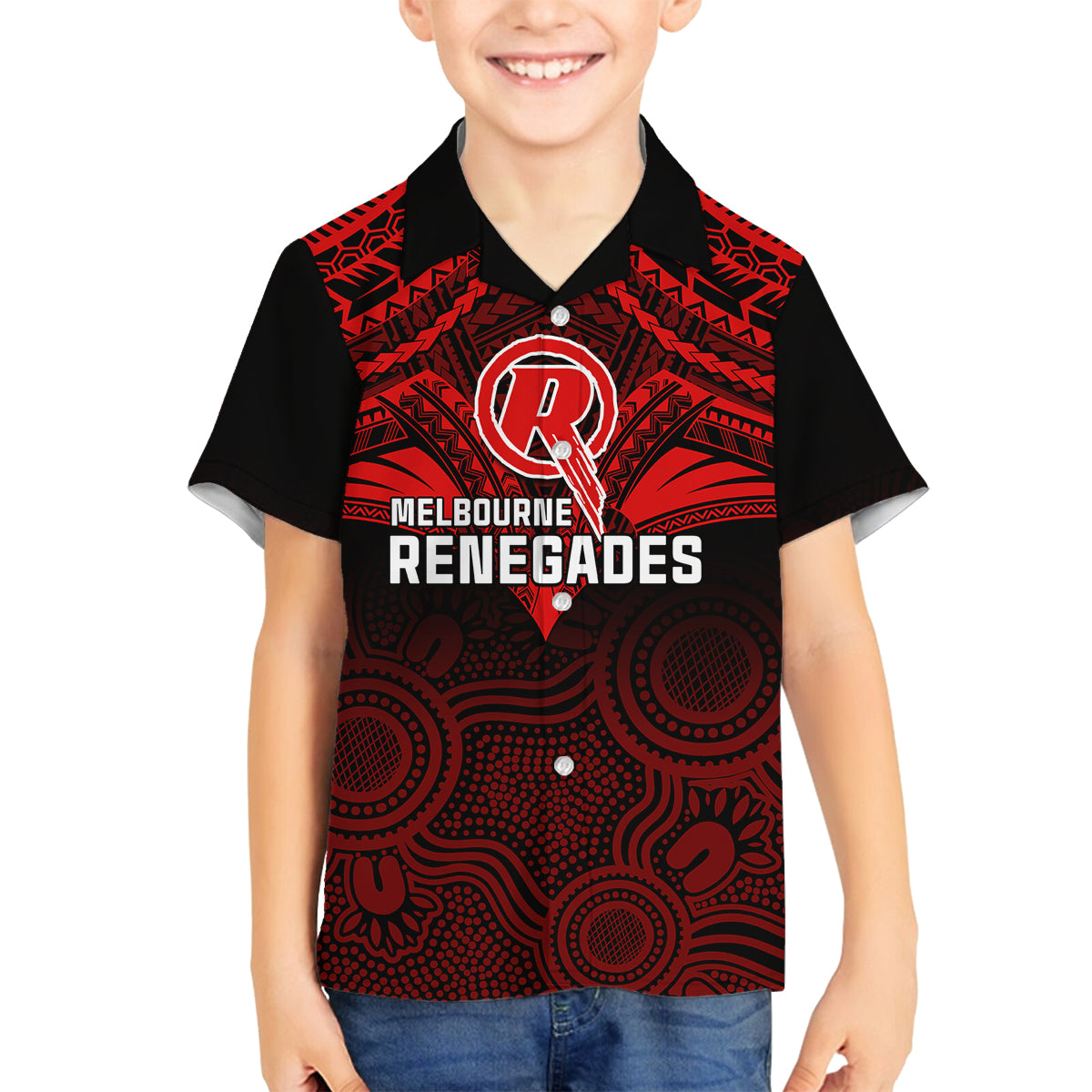 custom-melbourne-renegades-cricket-family-matching-long-sleeve-bodycon-dress-and-hawaiian-shirt-2023-unique-indigenous-art-mix-polynesian-pattern