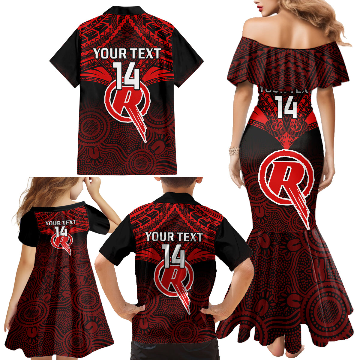 custom-melbourne-renegades-cricket-family-matching-mermaid-dress-and-hawaiian-shirt-2023-unique-indigenous-art-mix-polynesian-pattern