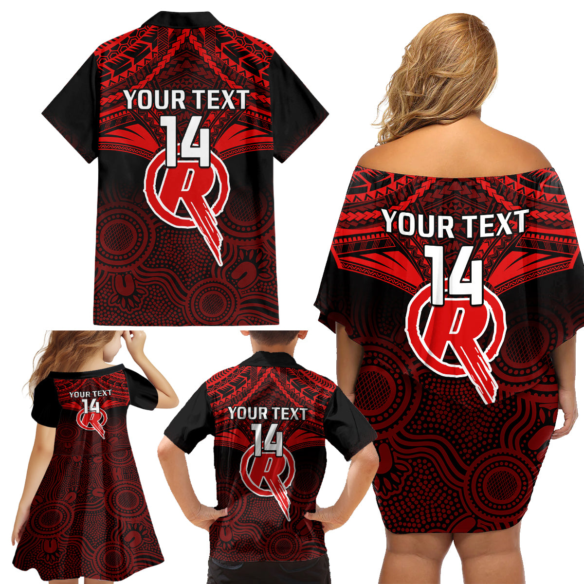 Custom Melbourne Renegades Cricket Family Matching Off Shoulder Short Dress and Hawaiian Shirt 2023 Unique Indigenous Art Mix Polynesian Pattern LT14