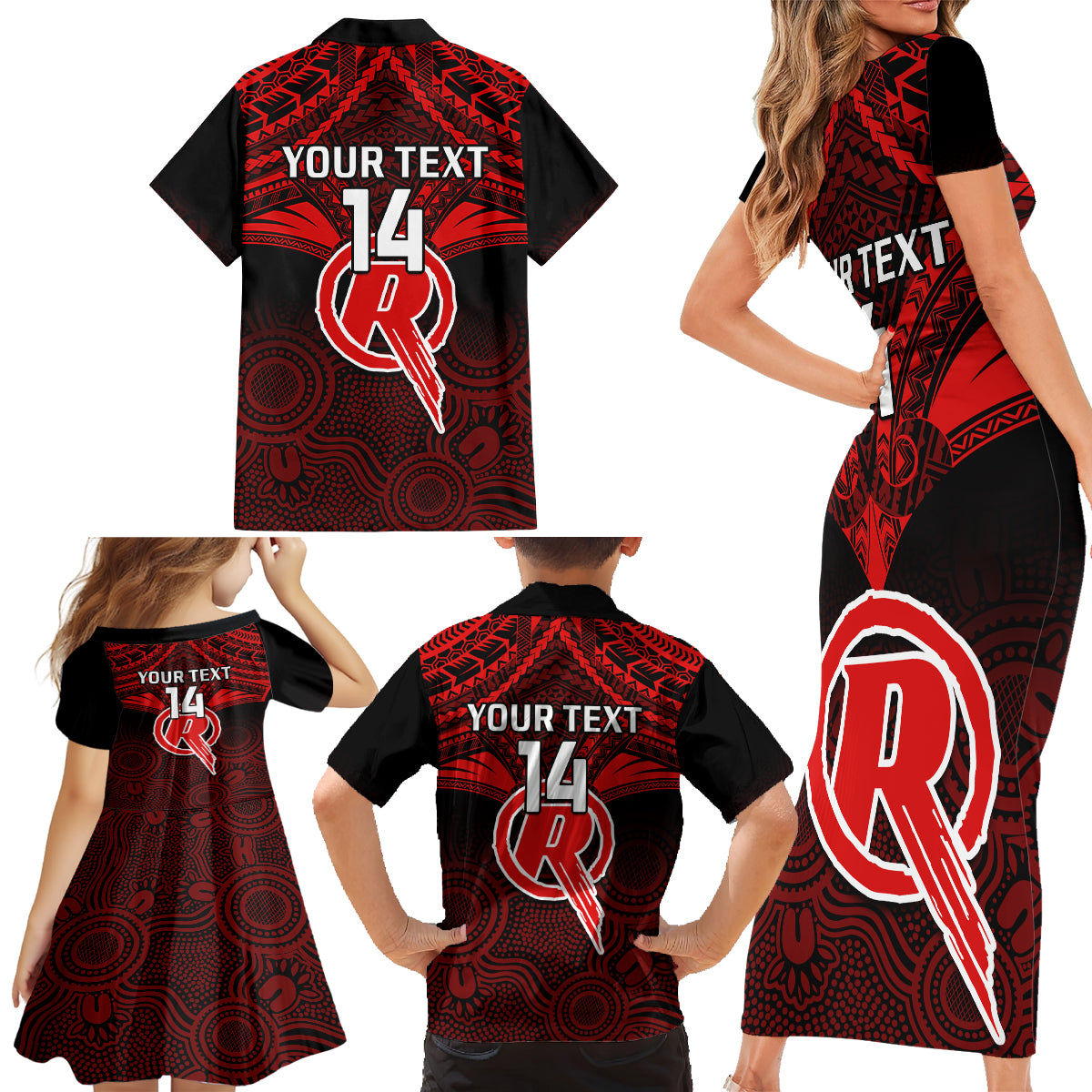 custom-melbourne-renegades-cricket-family-matching-short-sleeve-bodycon-dress-and-hawaiian-shirt-2023-unique-indigenous-art-mix-polynesian-pattern