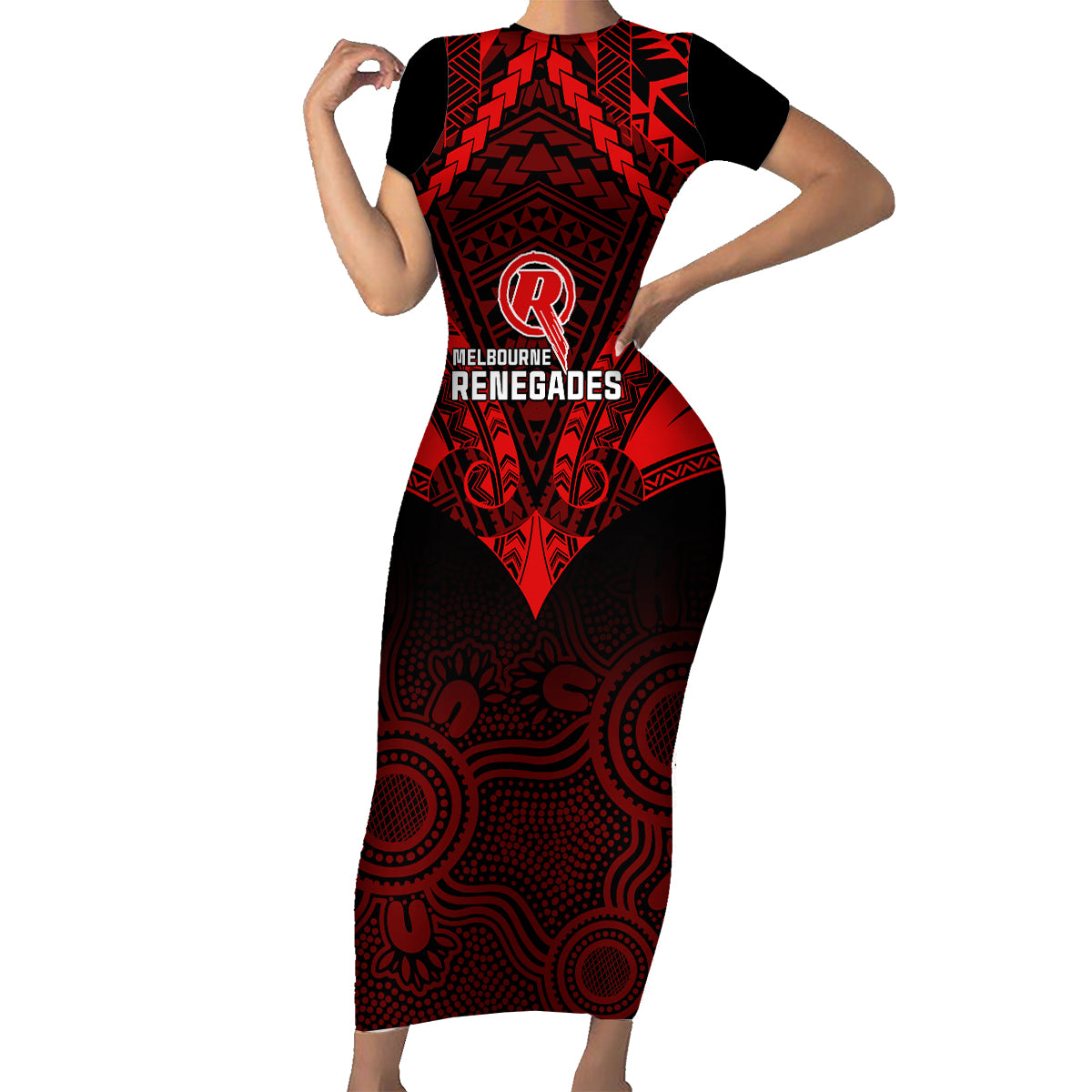 custom-melbourne-renegades-cricket-family-matching-short-sleeve-bodycon-dress-and-hawaiian-shirt-2023-unique-indigenous-art-mix-polynesian-pattern