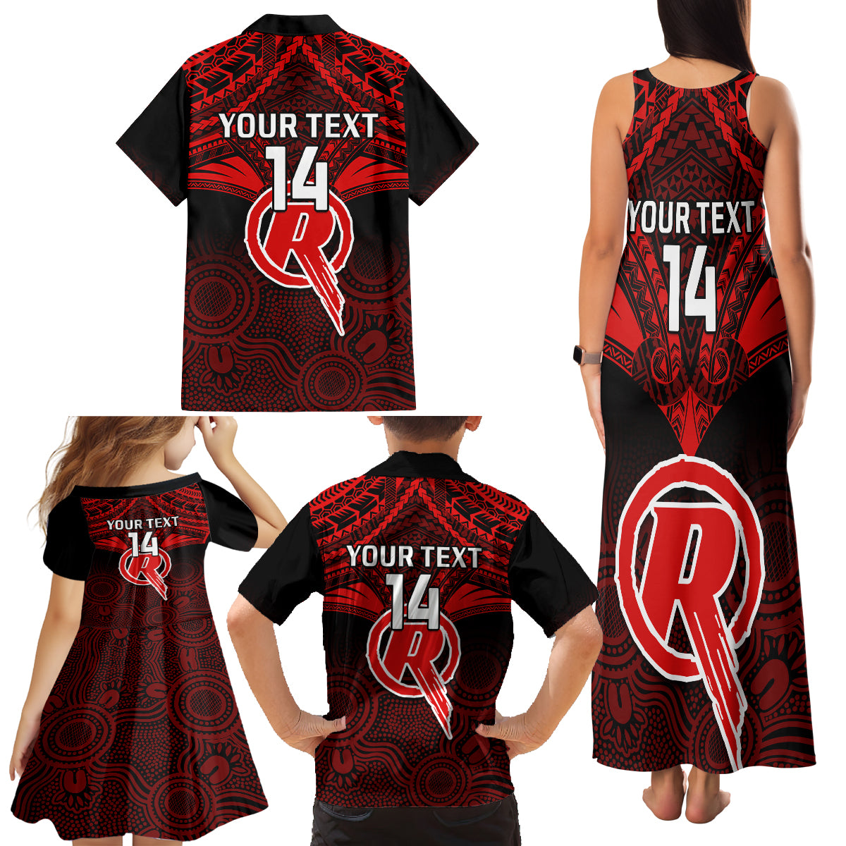 custom-melbourne-renegades-cricket-family-matching-tank-maxi-dress-and-hawaiian-shirt-2023-unique-indigenous-art-mix-polynesian-pattern