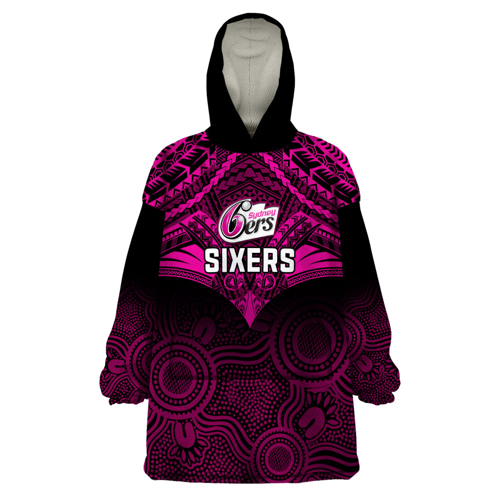 Sydney Sixers Cricket Wearable Blanket Hoodie 2023 Unique Indigenous Art Mix Polynesian Pattern - Vibe Hoodie Shop