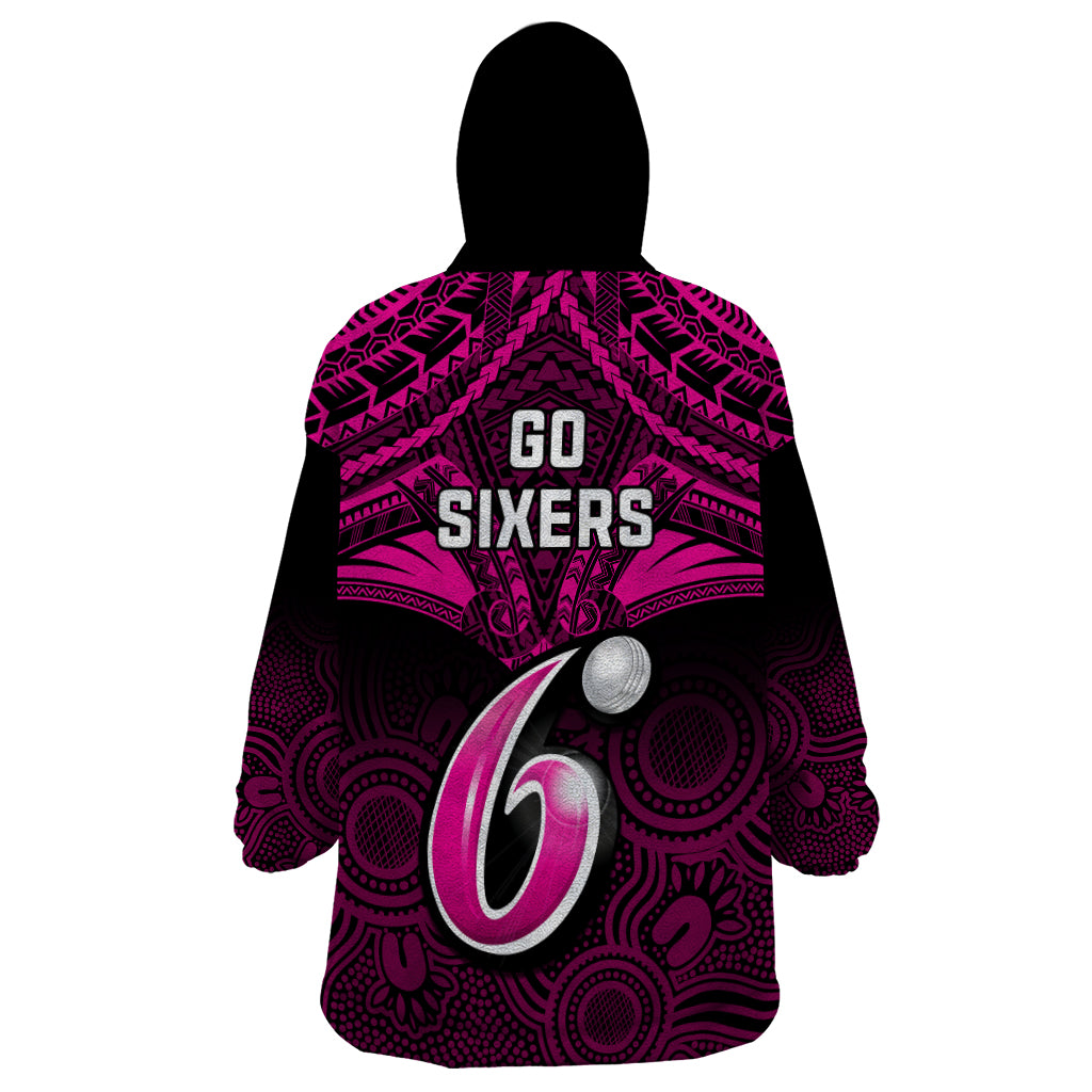 Sydney Sixers Cricket Wearable Blanket Hoodie 2023 Unique Indigenous Art Mix Polynesian Pattern - Vibe Hoodie Shop