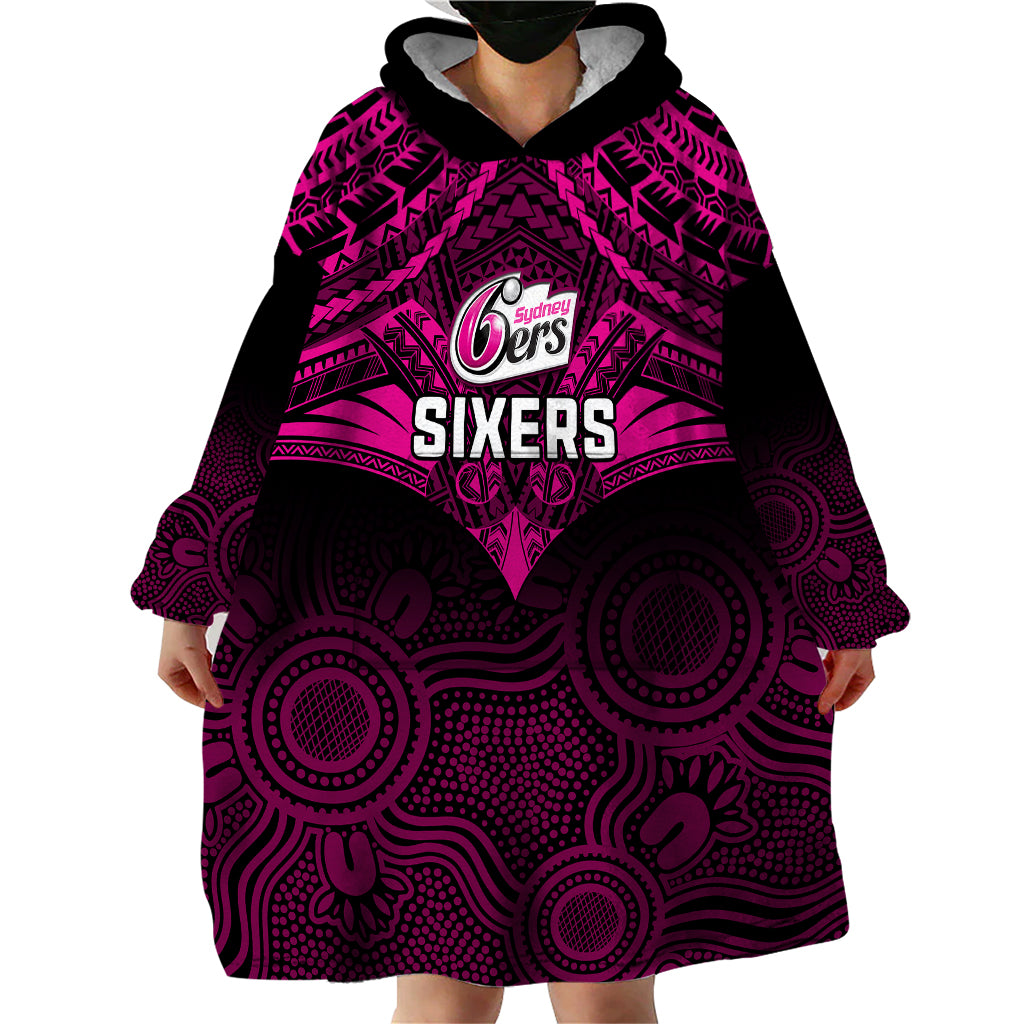 Sydney Sixers Cricket Wearable Blanket Hoodie 2023 Unique Indigenous Art Mix Polynesian Pattern - Vibe Hoodie Shop