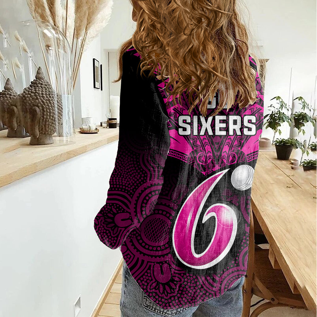Sydney Sixers Cricket Women Casual Shirt 2023 Unique Indigenous Art Mix Polynesian Pattern - Vibe Hoodie Shop