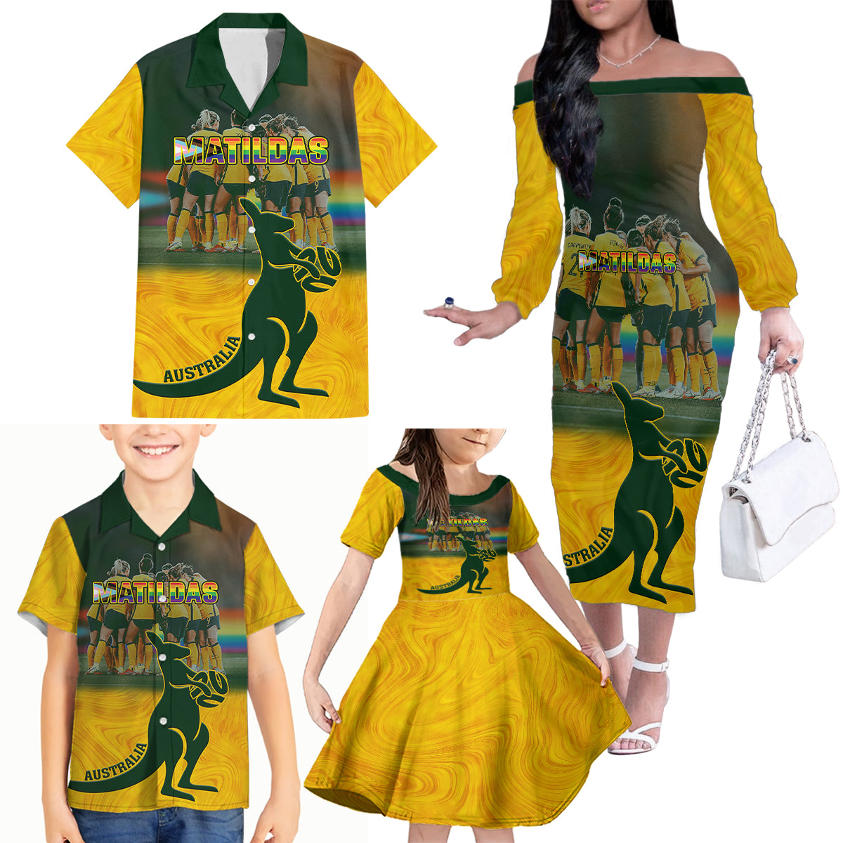 custom-matildas-pride-family-matching-off-shoulder-long-sleeve-dress-and-hawaiian-shirt-lgbt-kangaroo-australian-proud