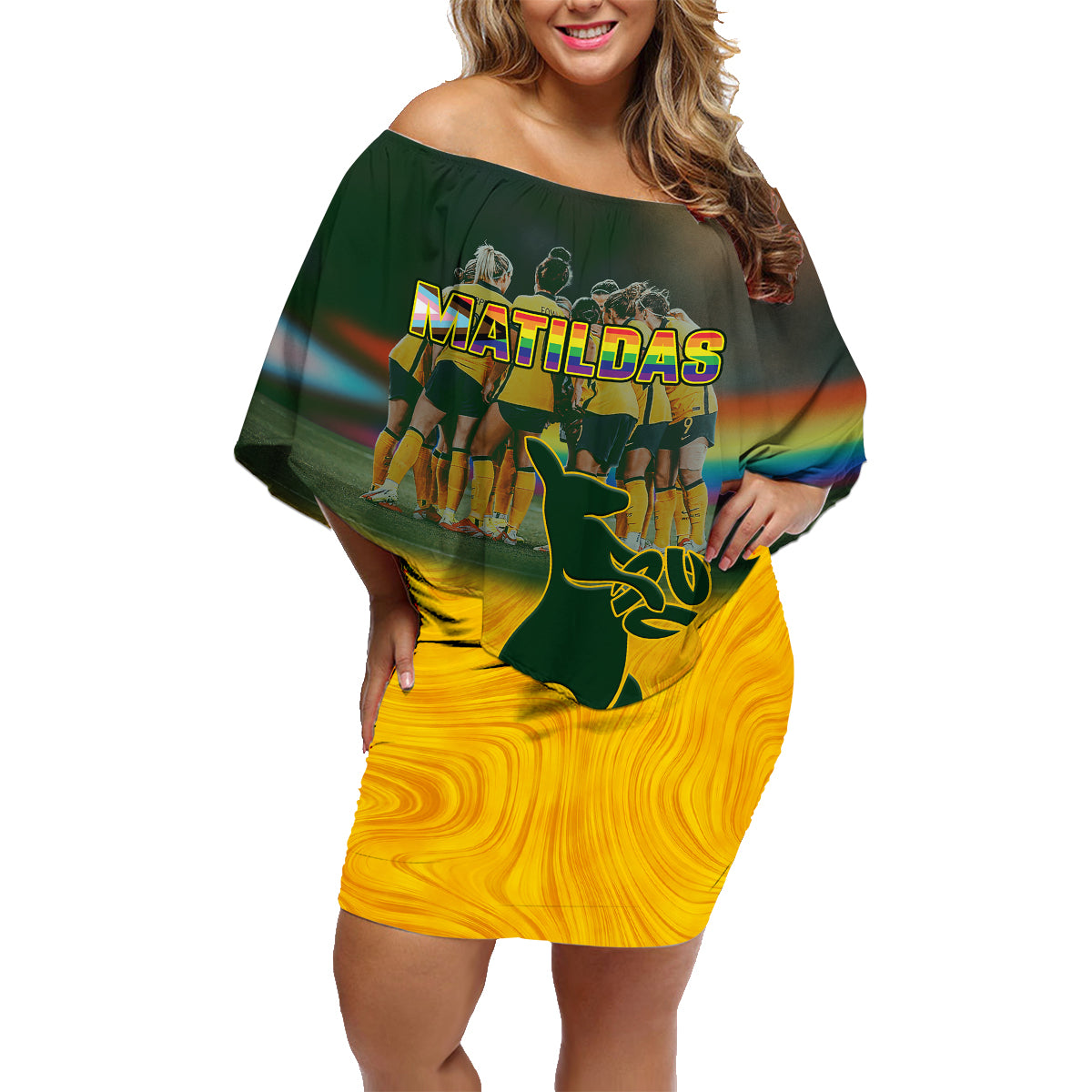 Custom Matildas Pride Family Matching Off Shoulder Short Dress and Hawaiian Shirt LGBT Kangaroo Australian Proud LT14