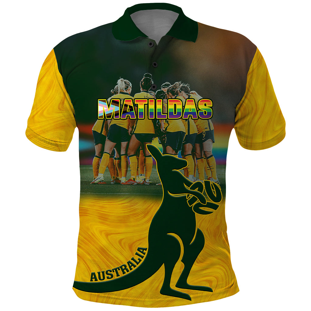 Custom Matildas Pride Polo Shirt LGBT Kangaroo Australian Proud - Vibe Hoodie Shop