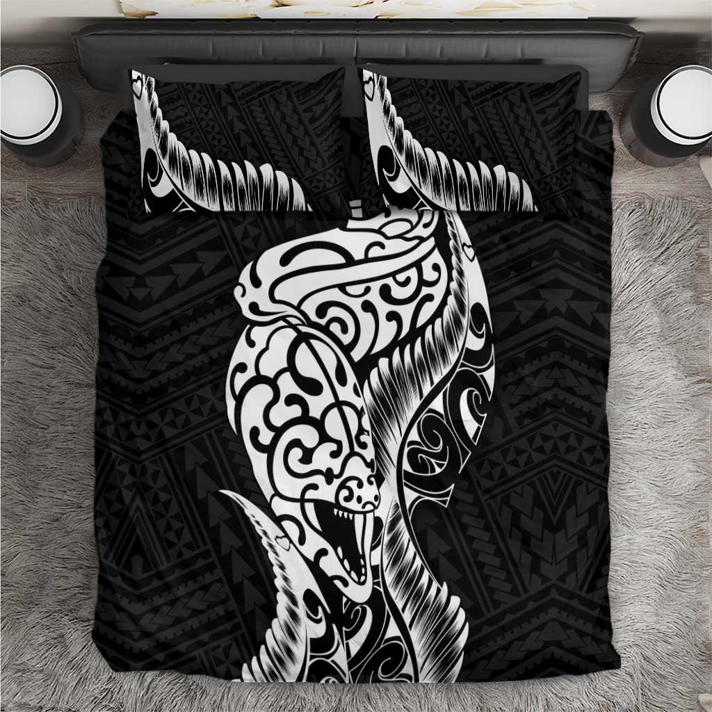 New Zealand Eel Bedding Set Tuna Aotearoa Maori Patten - Black - Vibe Hoodie Shop