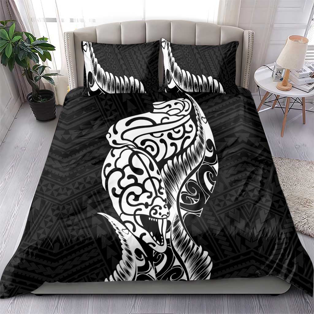 New Zealand Eel Bedding Set Tuna Aotearoa Maori Patten - Black - Vibe Hoodie Shop