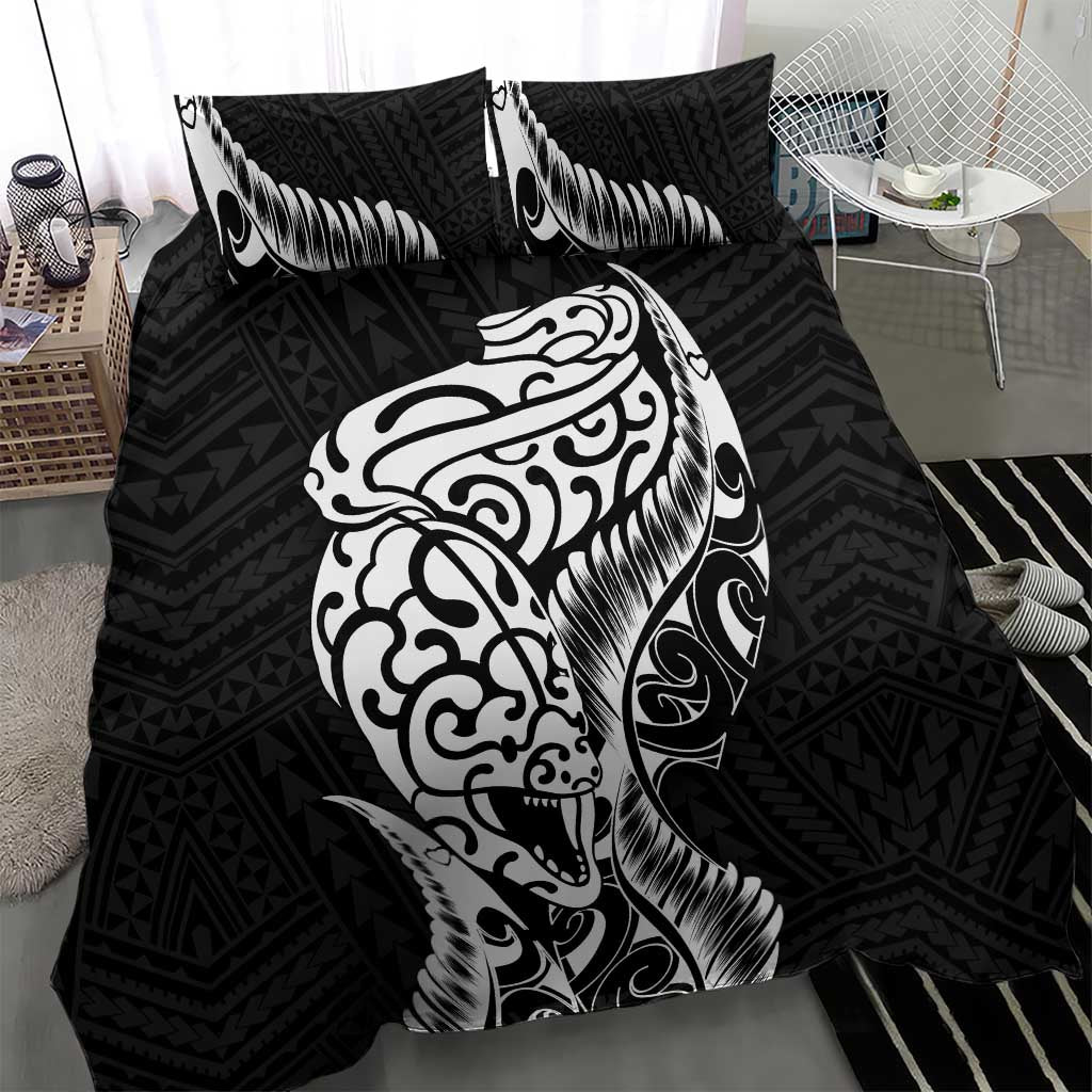New Zealand Eel Bedding Set Tuna Aotearoa Maori Patten - Black - Vibe Hoodie Shop