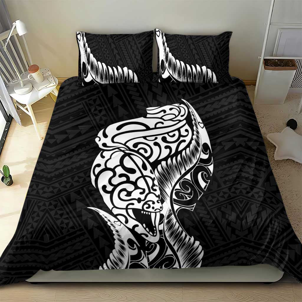 New Zealand Eel Bedding Set Tuna Aotearoa Maori Patten - Black - Vibe Hoodie Shop