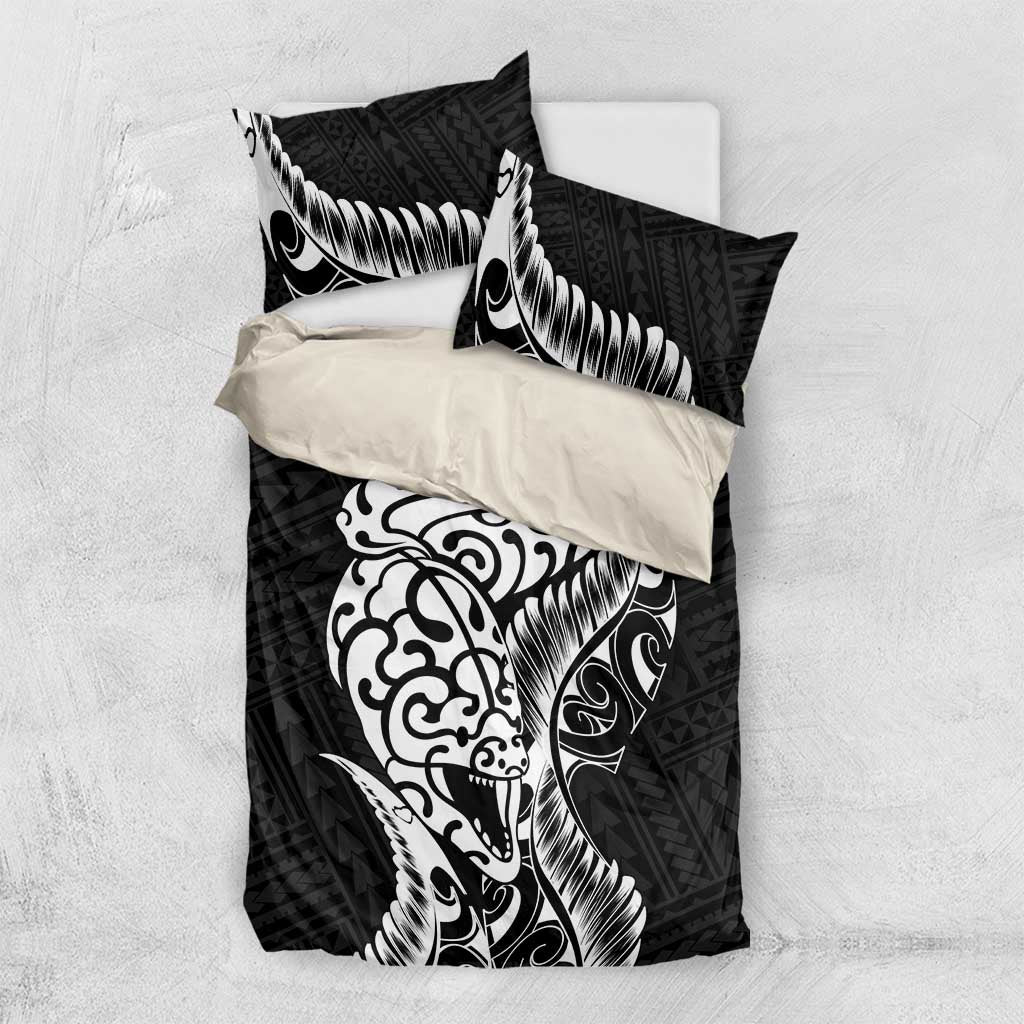 New Zealand Eel Bedding Set Tuna Aotearoa Maori Patten - Black - Vibe Hoodie Shop