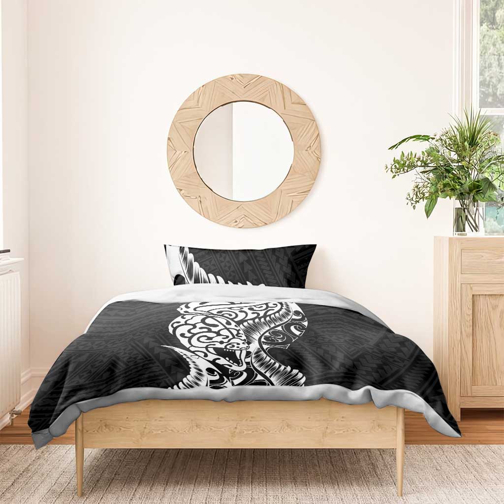 New Zealand Eel Bedding Set Tuna Aotearoa Maori Patten - Black - Vibe Hoodie Shop