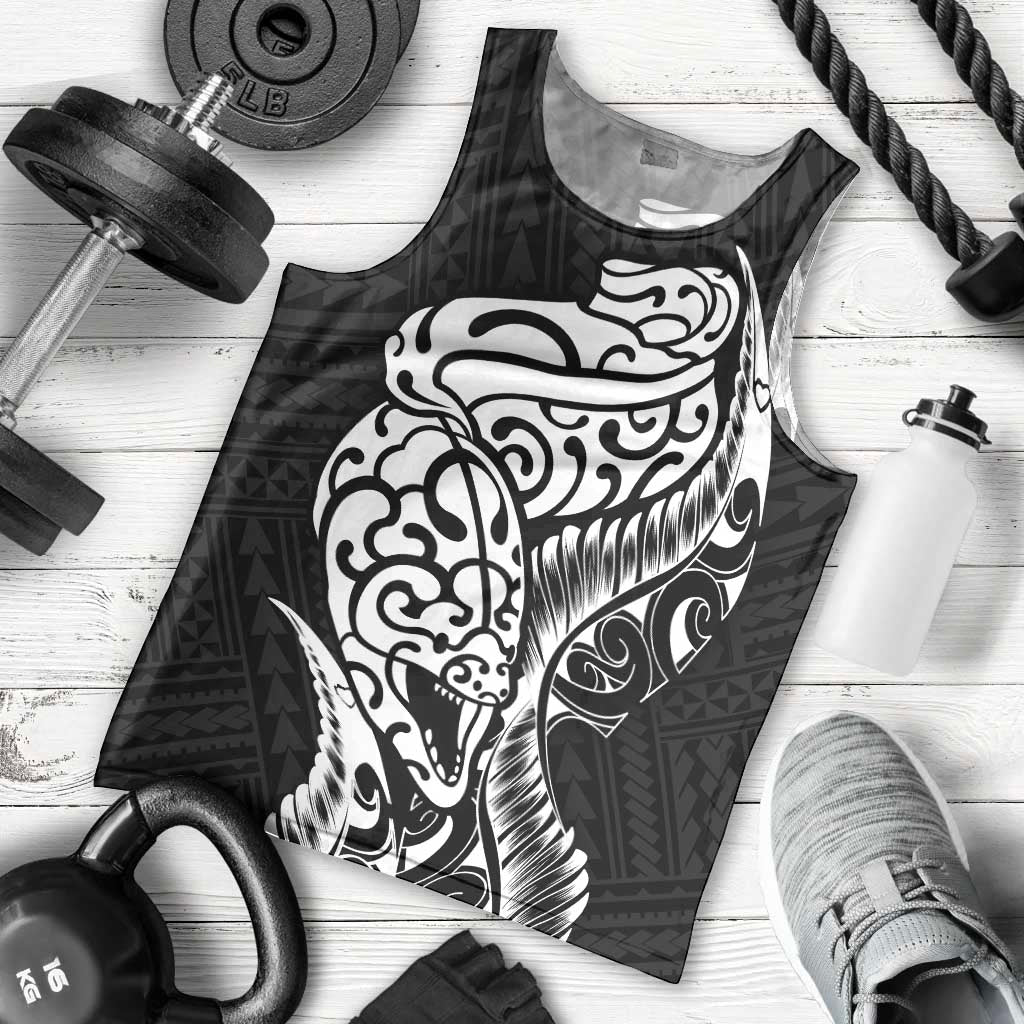 New Zealand Eel Men Tank Top Tuna Aotearoa Maori Patten - Black - Vibe Hoodie Shop